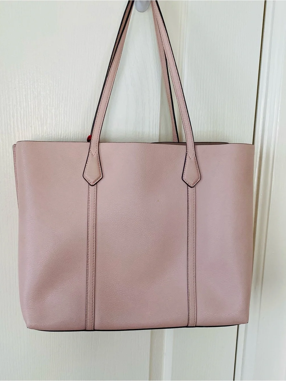 $398 Tory Burch Perry Grey Pebble Leather Triple Compartment Tote/Shoulder Bag